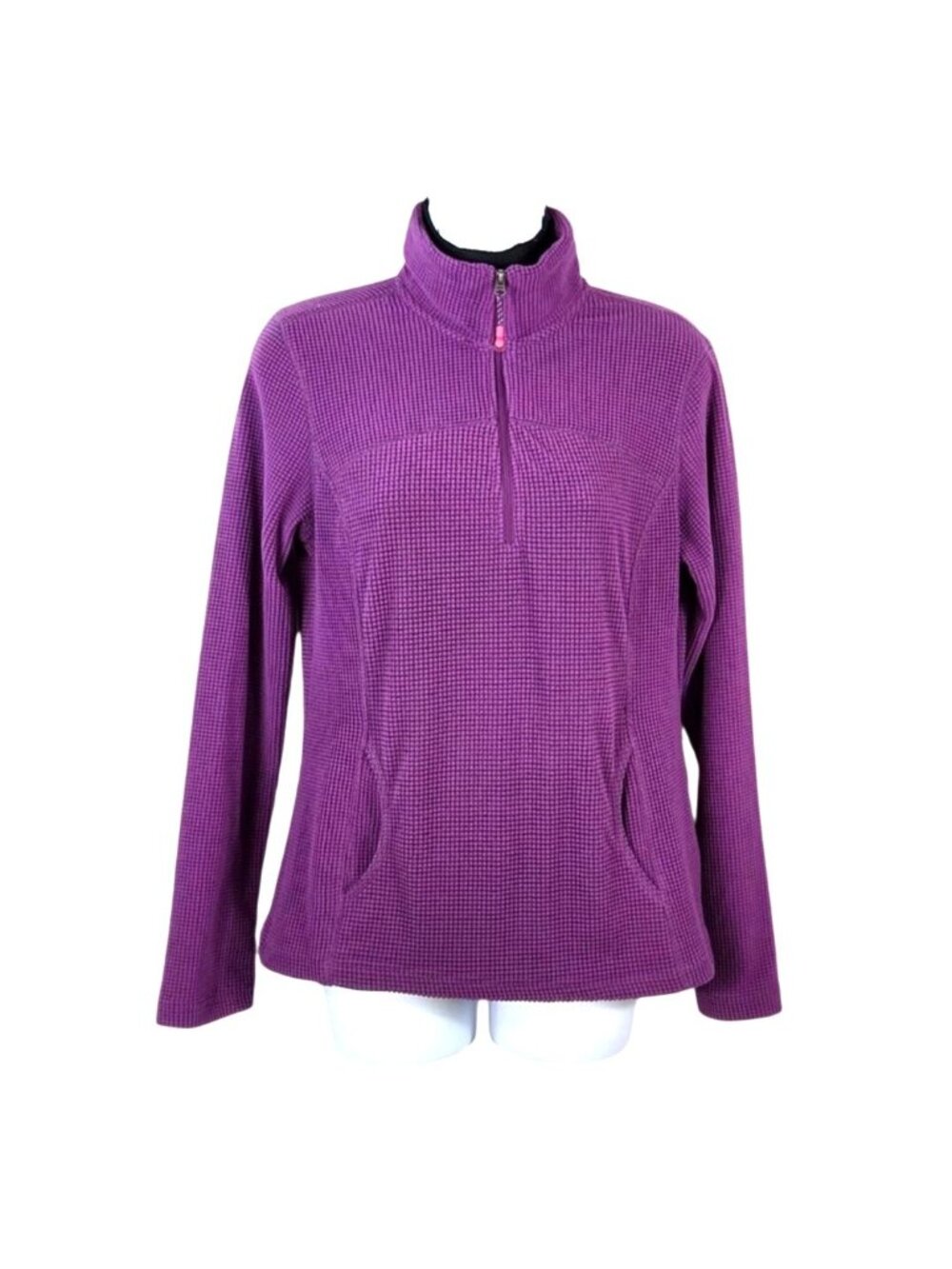 Tangerine Ladies Small Purple 1/4 Zip Waffle Knit Pullover w Pockets